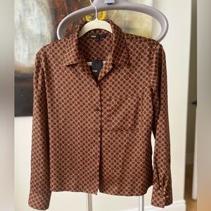 NWT$340 MAJE S (FR1) Women’s Blouse Shirt Brown Geometric Pattern (pls READ)